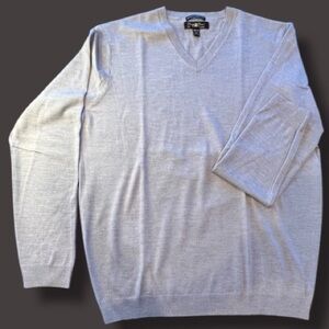Pronto Uomo Size 2XLT Lt. Gray 100% Extra Fine Merino Wool V-Neck Dress Sweater